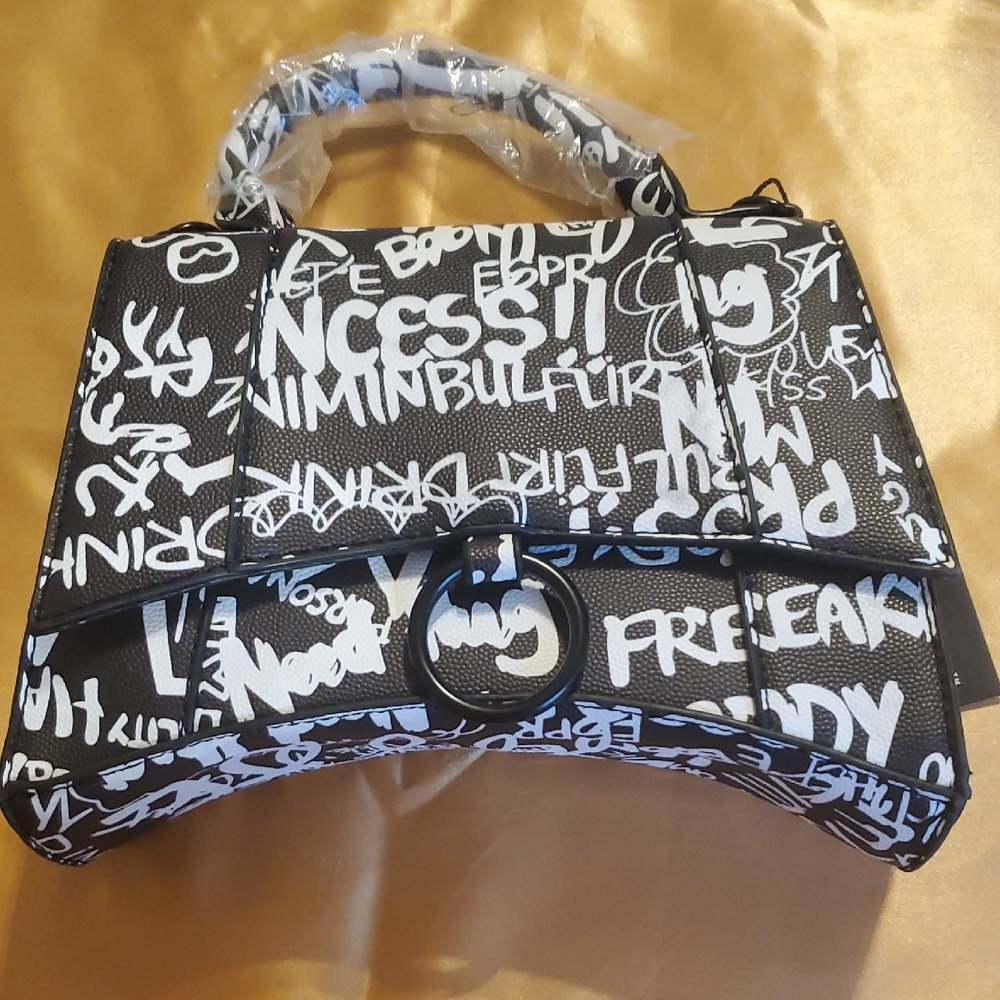 Liliana Black and White Graffiti Handbag